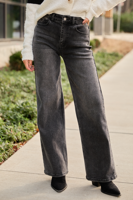 Angelica Washed Black Wide Leg Jeans FINAL SALE